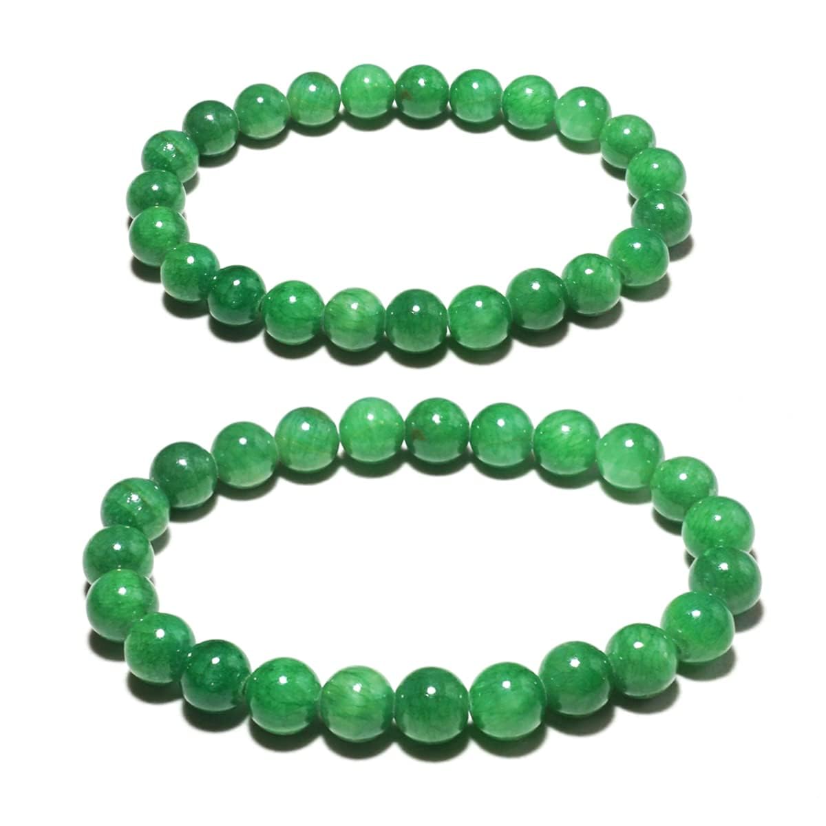 51LsbP9V4nL._SL1200_.jpg Green Jade Bracelets for Couples | 8mm & 10mm Beads Natural Chakra Crystal Jewelry for Meditation | Love and, Come with Box & Beading Tool - Image 1