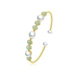 Natural Green Jade & Pearls Bracelets for Women, Natural Freshwater Pearls Jade Bracelets Jewelry Bangle, Lucky Green Jade Jewelry for Mom Lover Her