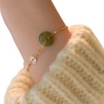 14k Gold Hetian Jade Peace Buckle Bracelet - Feng Shui Harmony Buckle, Lucky Jade Bracelet for Ladies, Dark Green