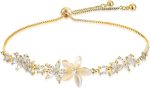 Gold Adjustable Bracelets for Women,Dainty Flower Bracelet Rhinestone Slider Floral Bracelet Floral Jewelry Adjustable Bridesmaid Bracelets Jewelry Gift