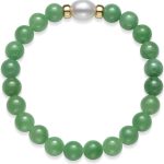 Natural Jade and Freshwater Pearl Stretch Bracelet for Women | 14K Yellow Gold | Jewelry for Her | Gift Box Included