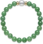 Natural Jade and Freshwater Pearl Stretch Bracelet for Women | 14K Yellow Gold | Jewelry for Her | Gift Box Included