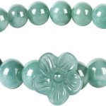 Real Jade bracelet for Women, Natural Jadeite Handmade Carved Peach Blossom Stretch Beaded Beads Jade Bangle Jewelry, Stress Relief Feng Shui Prosperity Blue-Green Jades bracelets,for Valentine's,Mother,Christmas