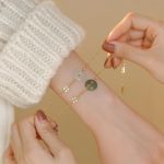 14k Gold Hetian Jade Peace Buckle Bracelet - Feng Shui Harmony Buckle, Lucky Jade Bracelet for Ladies, Dark Green - Image 2