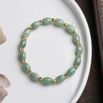 jade bracelet for women ，beaded bracelets ，6 * 9mm natural jade beads,brass plated 18k gold spacer beads,DIY Stretch Bracelet with 6.5-8 inch hand circumference,gifts for girlfriend. (Emerald green) - Image 2