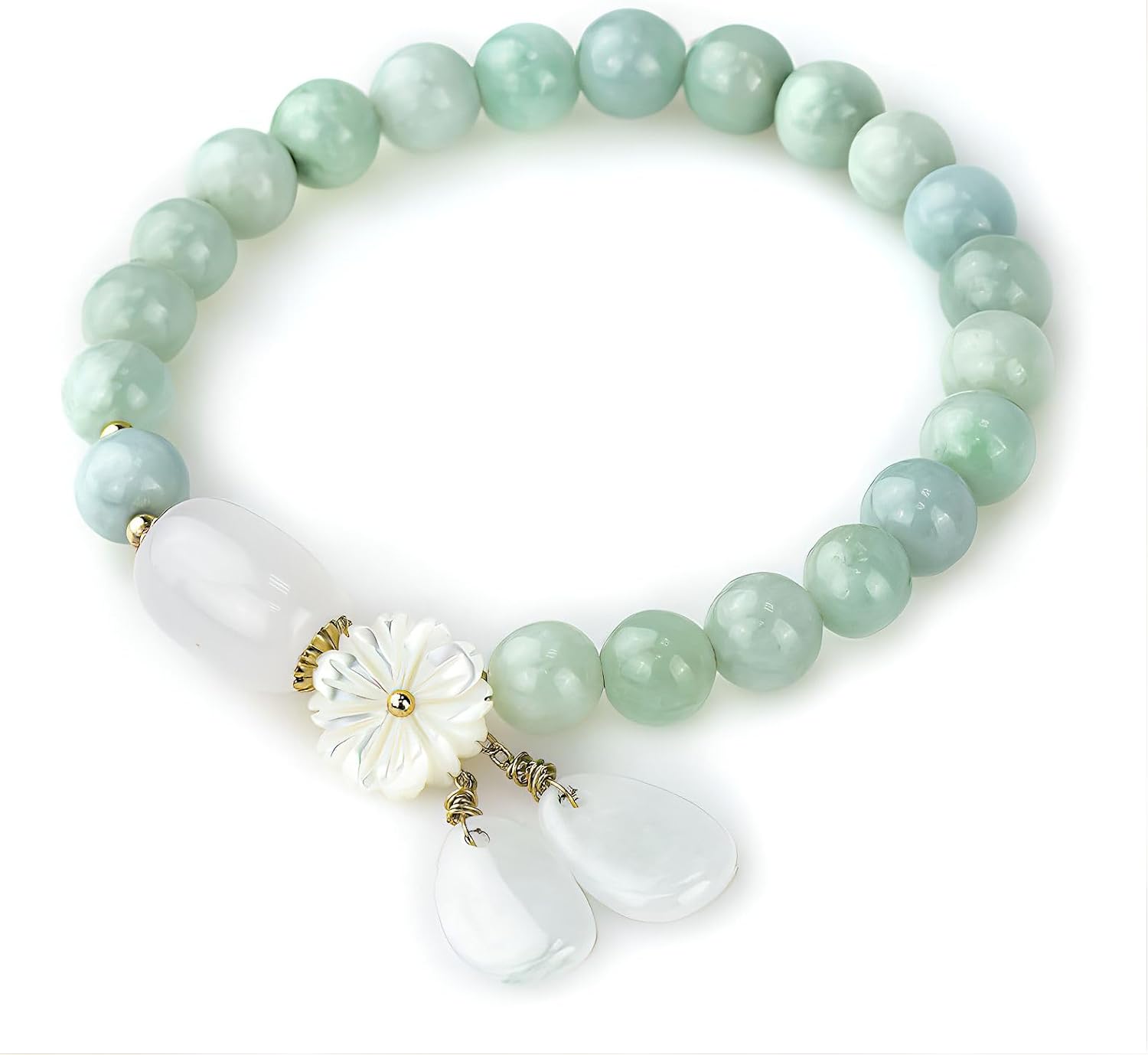 61LBnwM5ERL._AC_SL1500_.jpg Natural Jade Bracelet for Women Gradient Green Jade Bead Elastic Bracelet, Suitable for Christmas, Thanksgiving - Image 1