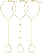 3PCS 14K Gold-Plated Hand Chain Bracelets for Women, Stack Bracelets Set Adjustable, Trendy Dainty Ring Bracelet Hand Chain