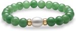 Natural Jade and Freshwater Pearl Stretch Bracelet for Women | 14K Yellow Gold | Jewelry for Her | Gift Box Included - Image 2