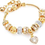 Gold Beads Bracelets Rhinestone Heart Charm Bracelet Luxury Adjustable Bangle for Women