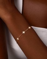 Birthstone Gold Clover Bracelet Dainty 14K Gold Plated Cute Friendship Stackable Bracelets for Women No Tarnish Trendy Charm Best Friend Bracelet Stack for Birthday Jewelry - Image 2