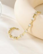 14K Gold Plated Bracelet for Women Dainty Cubic Zirconia Adjustable Link Chain Bracelets for Lover Mom Friends Size 6.5-7.5 Inch - Image 2