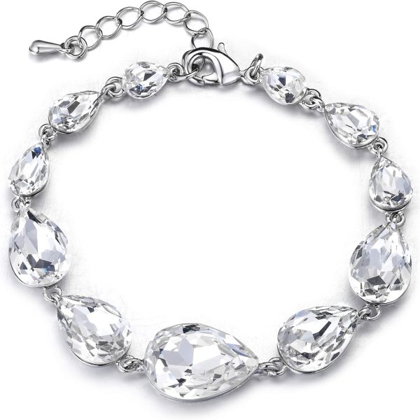 Shiny Gorgeous Women's Crystal Multi Teardrop Cluster Link Bracelet for Wedding Bridal Party Prom